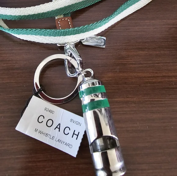 COACH 3D Whistle Solid Silver Nickel Keychain Key Ring FOB with Lanyard. NEW - Picture 4 of 5